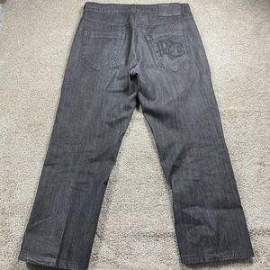 Rocawear Mens Baggy Jeans Black Acid Wash Embroidered Logo Size 38 x 31 Y2K Hip